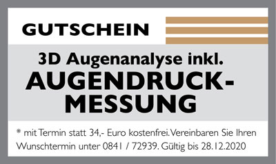 Gutschein für eine Augendruckmessung beim Optiker für Ingolstadt, Reichersthofen, Manching und Zuchering. Optik Schönauer (ehemals Optik Reichhart)