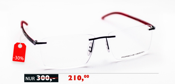 Jetzt im Angebot im Sommerschlußverkauf bei Optik Schönauer in Ingolstadt die Carbon Randlosbrille von Porsche Design mit rotem Inlay